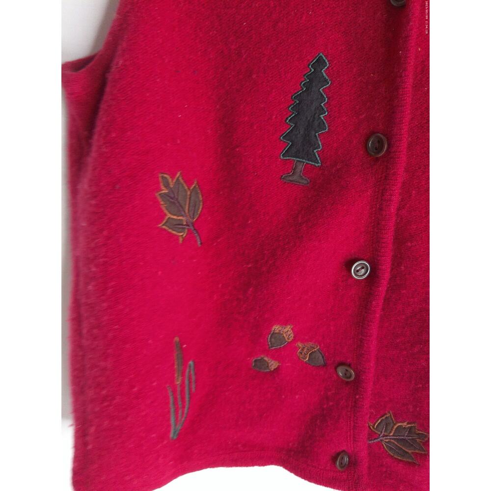 Vintage Pendleton Red Wool Vest Embroidered Pine Trees Acorns Fall 90s Medium - Picture 2 of 6